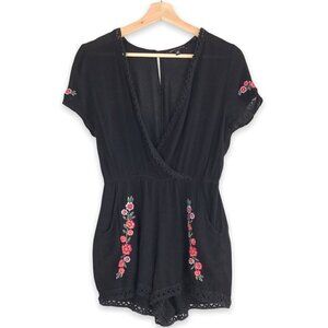 Kendall & Kylie Black Floral Embroidered Romper Size X-Small